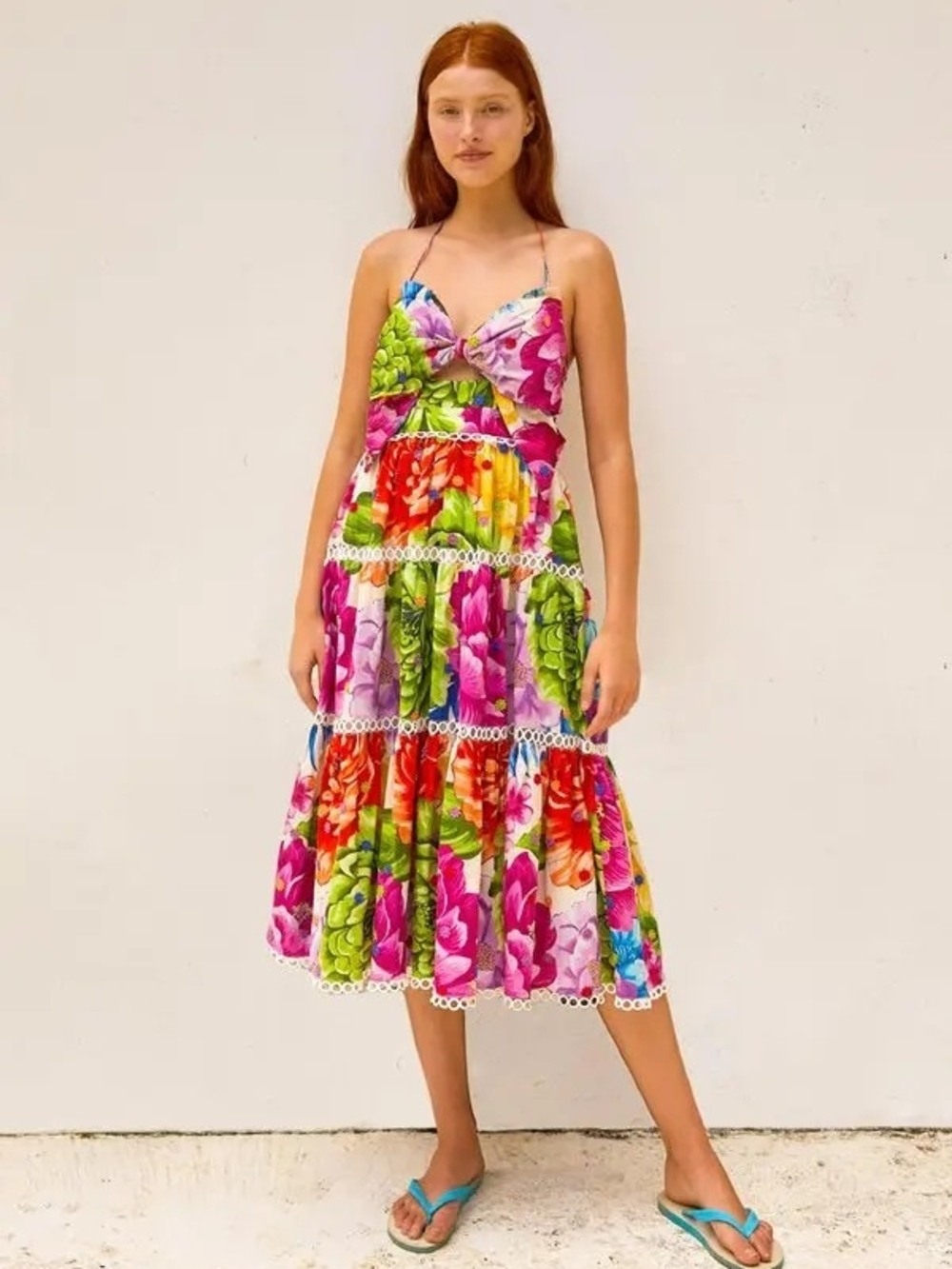 FARM Rio Multicolor Floral Sundress with Rainbow Tag